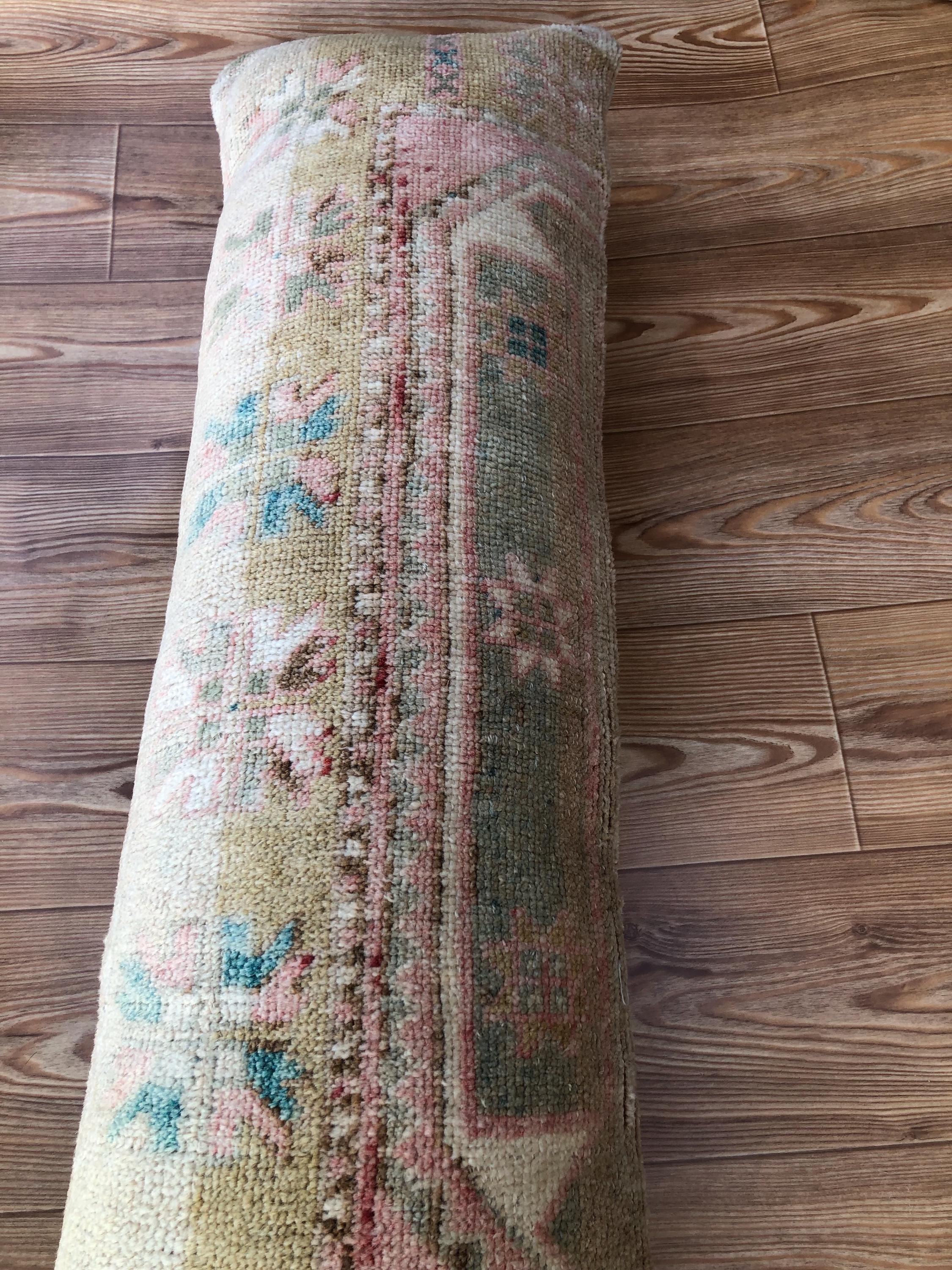 Handmade Turkish Rug Lumbar Pillow: Vintage Boho Cushion (14x44)