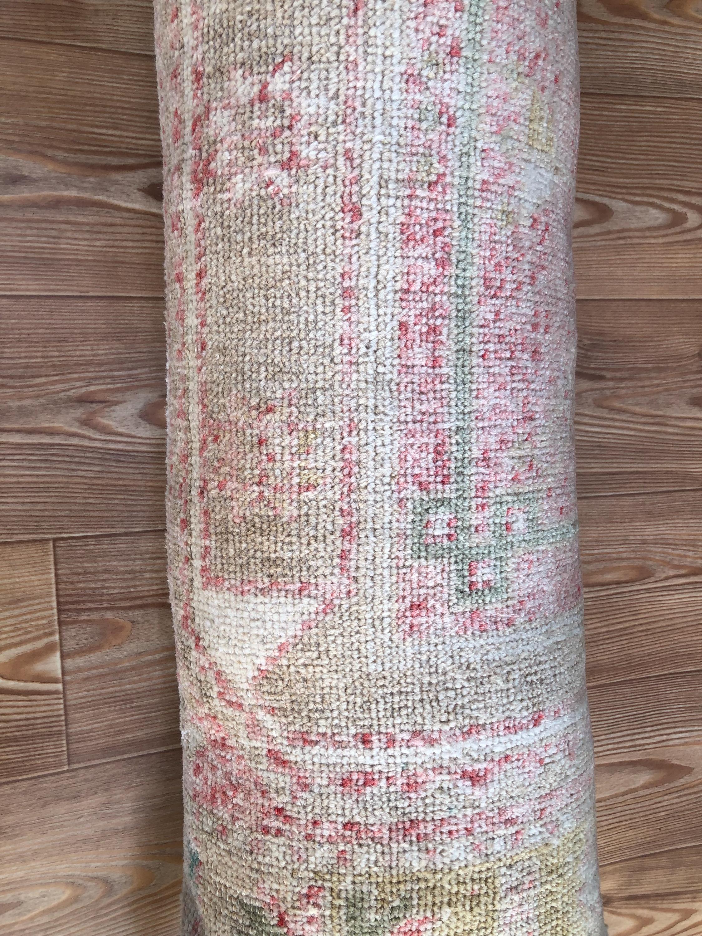 Vintage Turkish Rug Lumbar Pillow: 14x45 Faded Pastel Boho Cushion