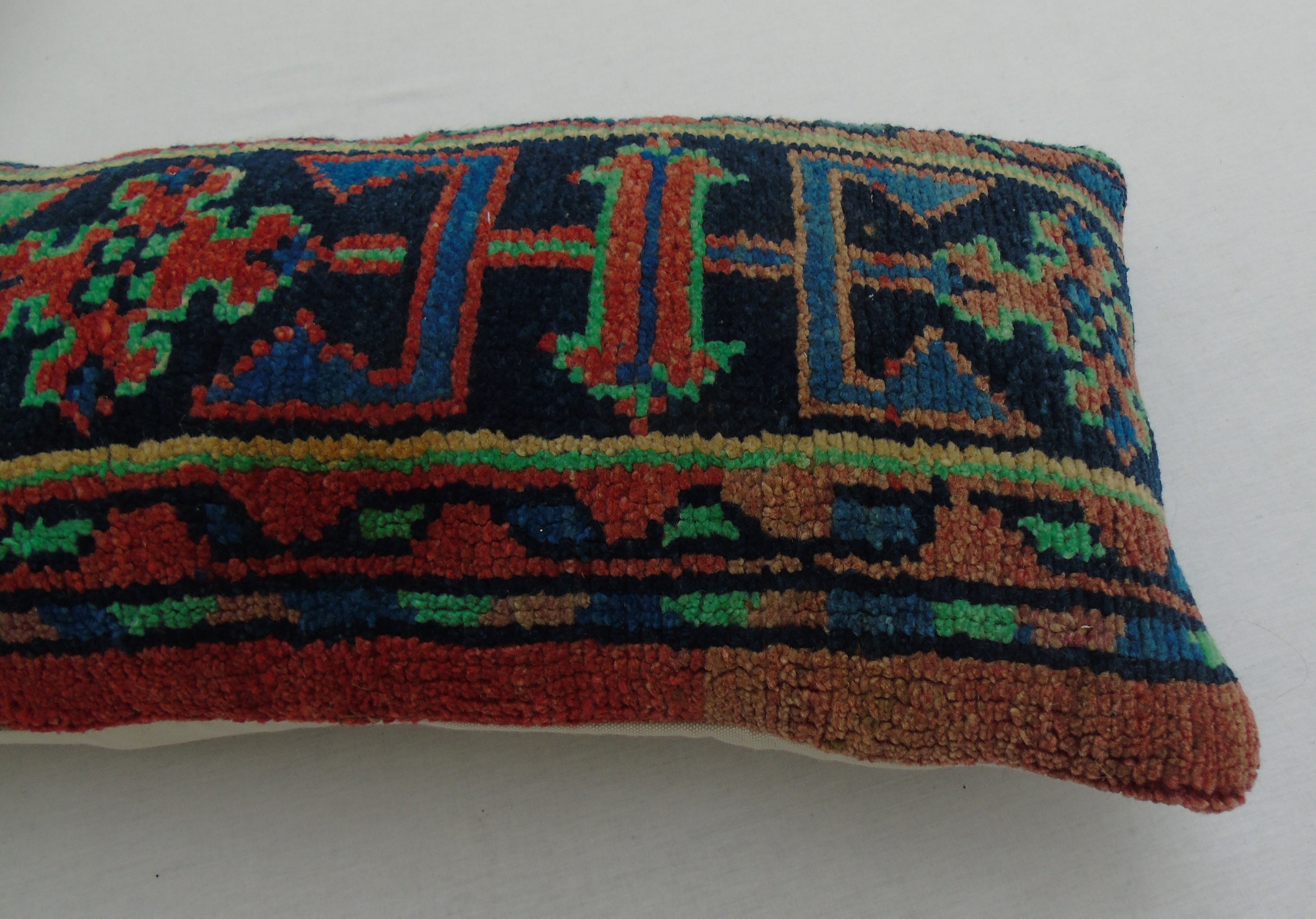 Vintage Turkish Rug Lumbar Pillow Cover: Handmade Wool, 14 x 28 inches