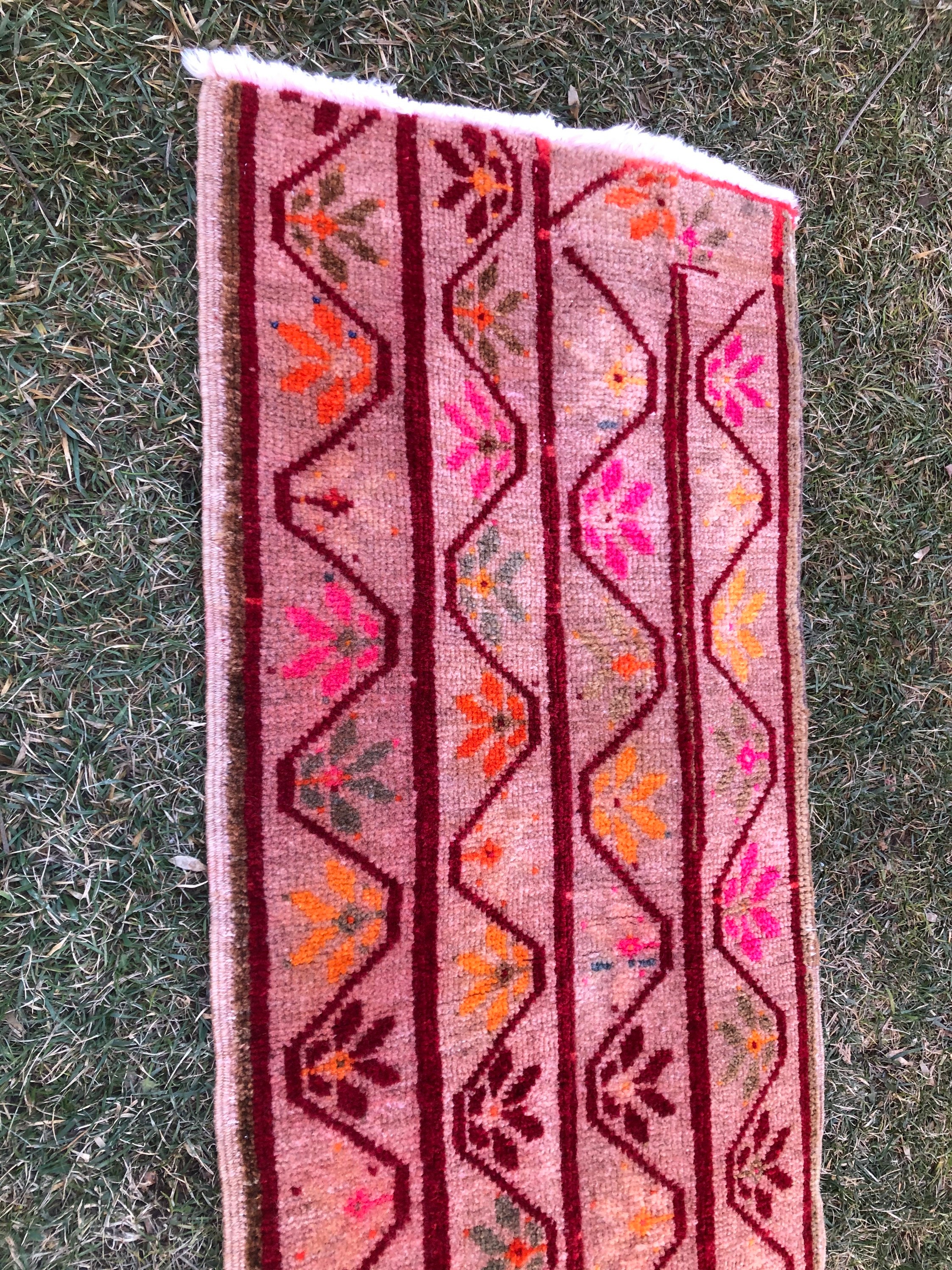 Handmade Patchwork Runner Rug: Vintage Turkish Oushak Decor (51x202 cm)