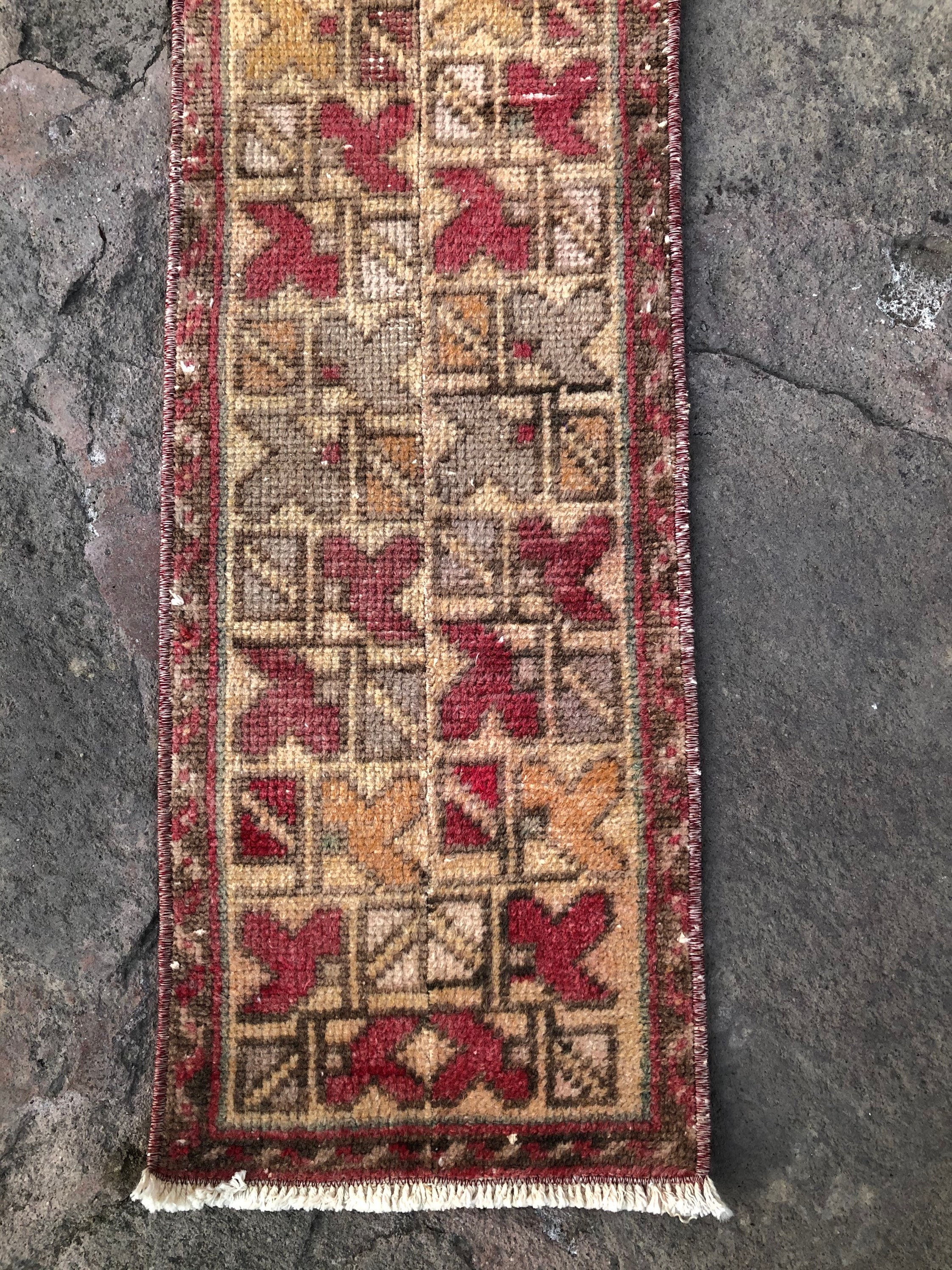 Handmade Vintage Turkish Oushak Patchwork Runner Rug: Narrow Hallway Rug