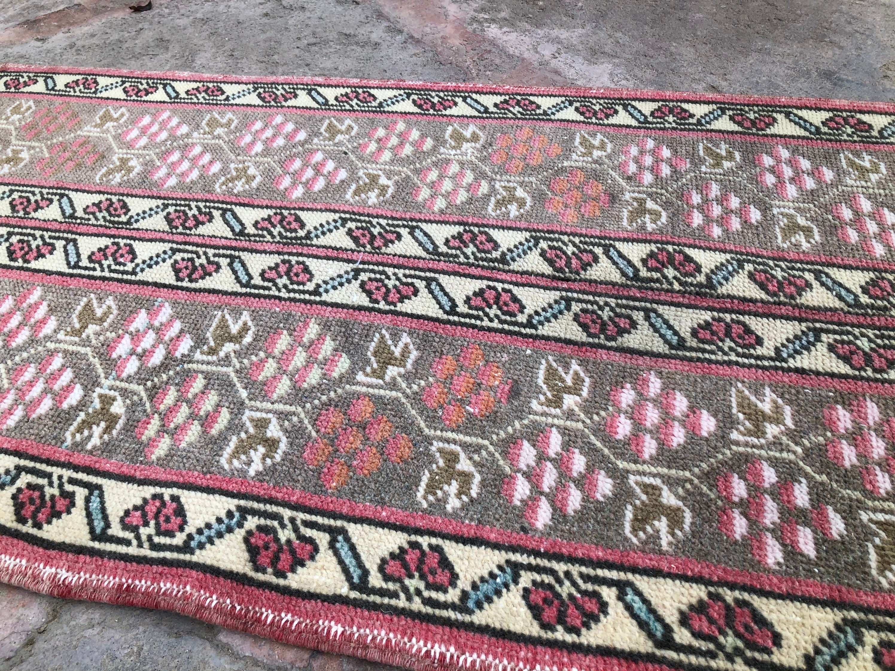Narrow Turkish Patchwork Runner Rug: Vintage Oushak Wool (2'0x10'10)