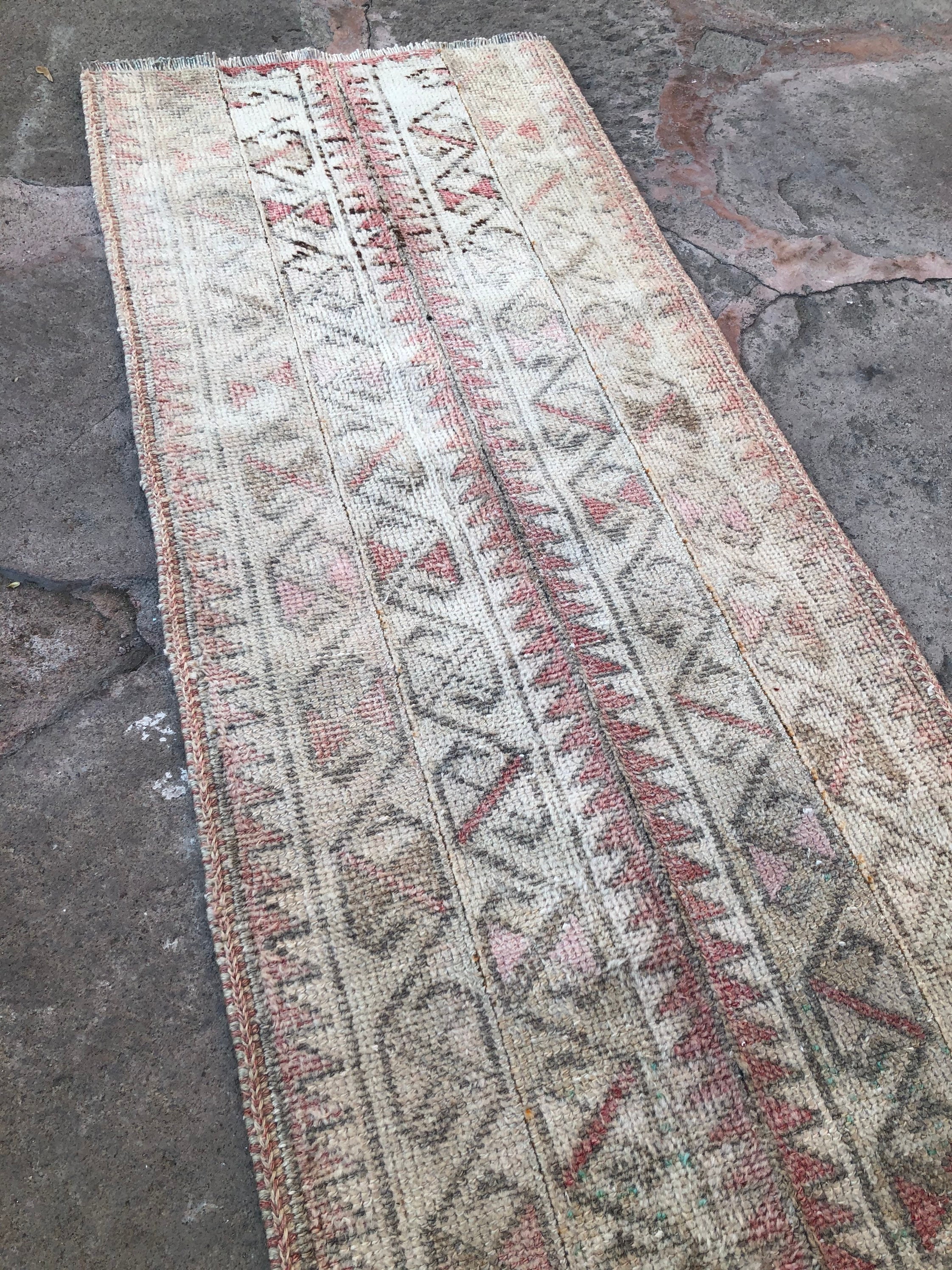 Vintage Oushak Patchwork Runner Rug: Narrow Kitchen Rug (1'11x6’4)