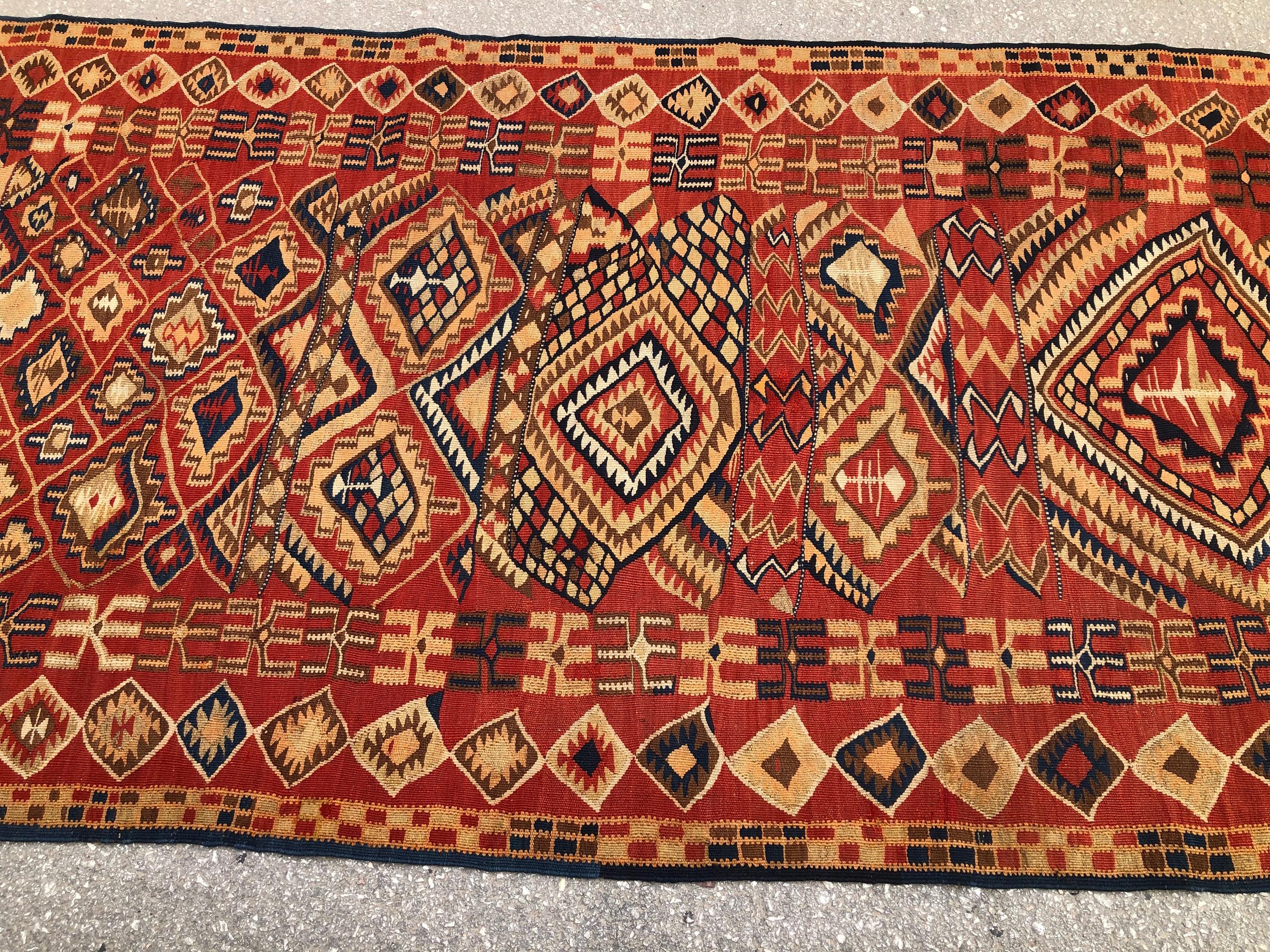 Vintage Turkish Kilim Rug: 3'5x9'4 ft, Antique Anatolian Wool Runner